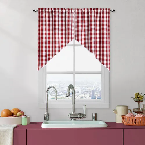 Vista 13 de Cortinas de Cocina Estilo Granja de Cuadros Vichy Blanco y Negro de 24 Pulgadas de Largo, Cortinas de Café de Media Ventana de Cuadros Buffalo