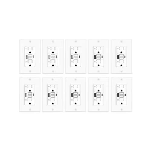 Vista 68 de Greencycle Toma GFCI de 15 amperios con puertos USB C y USB A, 1 unidad de toma eléctrica GFCI de prueba automática con USB, con indicador LED