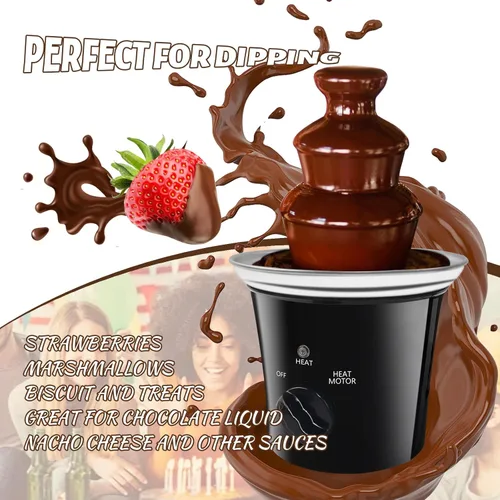 Vista 2 de Máquina Mini Fuente de Chocolate Eléctrica Pequeña Fuente de Fondue de Chocolate para Fiesta para Caramelos Mantequilla Queso (Negro)