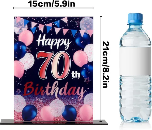 Vista 38 de LINGTEER Decoraciones de feliz cumpleaños número 11, 2 piezas de soporte de acrílico con impresión de pie rosa y azul, tablero de telón de fondo