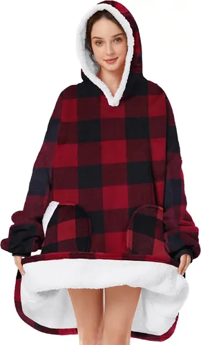 Vista 9 de Zando Manta con Capucha Ponible Manta para Niños y Adultos Manta Cómoda con Capucha Sudadera de Gran Tamaño Sherpa Forro Polar