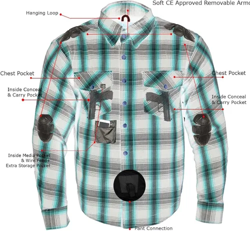 Vista 7 de Milwaukee Leather - Camisa de motociclista de mezclilla con armadura, con aramida de DuPont Fibers, para hombre, talla pequeña (MPM1621)