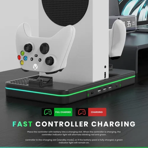 Vista 6 de CODOGOY Soporte de carga con ventilador de refrigeración soporte vertical compatible con consola y controlador Xbox Series XS estación de carga