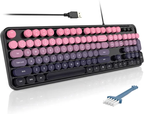 Vista 24 de MOFII Teclados de computadora con cable, teclado USB de tamaño completo Plug Play, bonito teclado estético colorido con soportes plegables