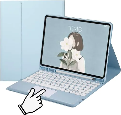 Vista 10 de Funda de teclado para Samsung Galaxy Tab S9 de 11 pulgadas 2023, teclado táctil de tecla redonda, teclado inalámbrico desmontable magnético
