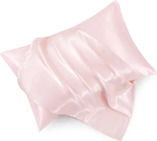 Vista 15 de Juego de 2 fundas de almohada de satén negro estándar con cierre de sobre, funda de almohada de seda negra para cabello y piel (20 x 26 pulgadas)