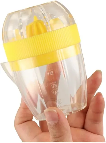 Vista 6 de Exprimidor manual, exprimidor de mano de cítricos, limón, naranja, portátil, de plástico, 4.2 fl oz, mini exprimidor de limón, contenedor de jugo