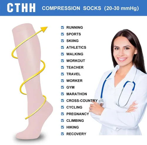 Vista 4 de CTHH 57 pares de calcetines de compresión para mujeres y hombres, medias de compresión para apoyo, correr, atletismo, enfermería, viajes