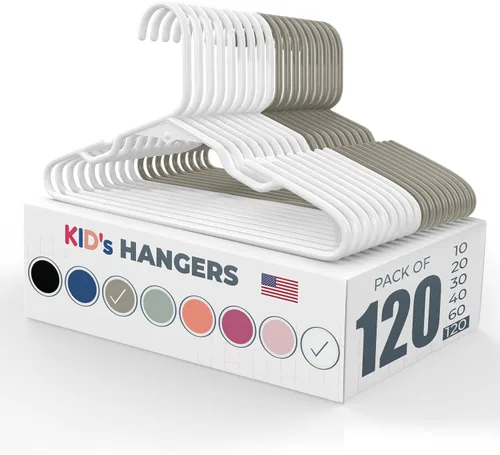 Vista 29 de Perchas de plástico para niños de 12 pulgadas, paquete de 10 unidades, fabricadas en los Estados Unidos, capacidad de 5 libras, perchas para ropa