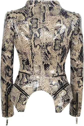 Vista 2 de chouyatou Chaqueta de motociclista de piel sintética con estampado de serpiente para mujer