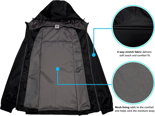 Vista 5 de Mapamyumco Men's Windbreaker Lightweight, Windproof Hooded Golf Jacket, Stretch Water-Resistant
