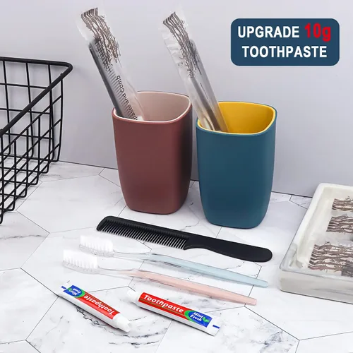 Vista 4 de 30 cepillos de dientes desechables con pasta de dientes y peine envueltos individualmente, 0.35 onzas de pasta de dientes, peine negro de 7