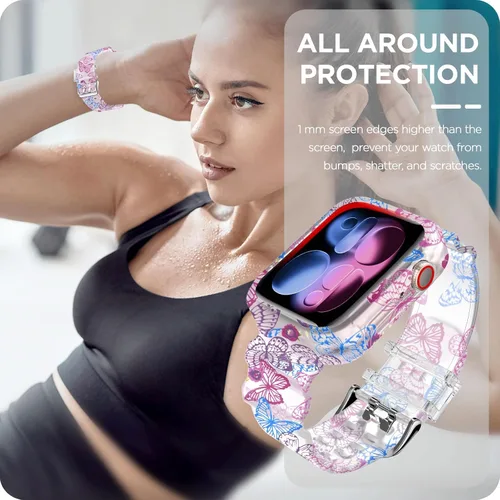 Vista 20 de DABAOZA - Correa transparente compatible con Apple Watch con estuche protector, correa deportiva de TPU con brillo para mujeres y hombres