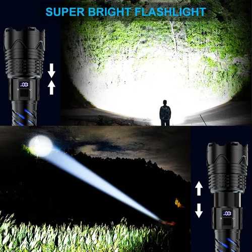 Vista 9 de Karrong Linterna recargable, linterna de haz largo de alto lúmenes, linterna potente súper brillante, 5 modos, zoomable, impermeable, luz táctica
