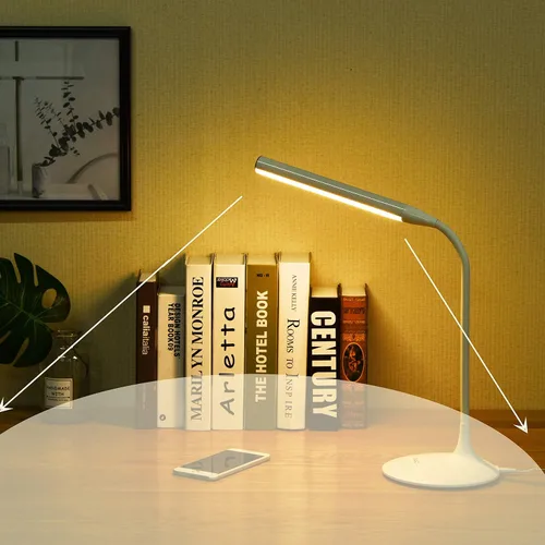 Vista 8 de DAC Lámpara de escritorio LED, lámpara de mesa para el cuidado de los ojos, cuello de cisne flexible de 360 grados, regulable continuamente, 3 modos