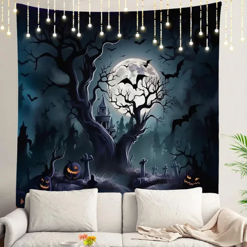 Vista 84 de Shrahala Tapiz de pared de hojas de arce otoñal, hojas rojas sin costuras sobre negro para colgar en la pared, tapiz grande decorativo de fibra