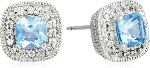 Vista 16 de Amazon Essentials Aretes de plata de ley con piedra natal de corte cojín y zafiro blanco creado (anteriormente colección Amazon)