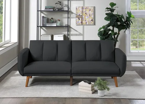 Vista 2 de Daesar Sofá moderno elegante negro de polifibra 1 unid sofá cama convertible patas de madera sala de estar muebles de invitados