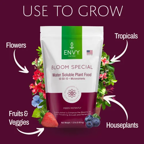 Vista 3 de ENVY Bloom Special Professional Grade (10-50-10) Alimento vegetal soluble en agua, promueve flores más grandes y hermosas (1.5 libras)