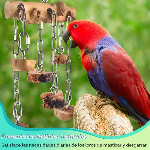 Vista 6 de DBNESS Juguetes para pájaros para loros, bloques de madera dura de madera duradera con acero inoxidable para colgar, juguete masticable natural
