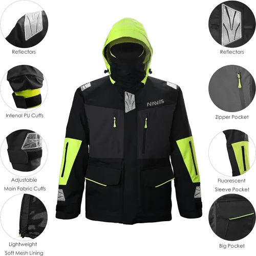 Vista 4 de NAVIS MARINE Conjunto combinado de chaqueta de vela y pantalones con babero - Ocean PRO - Traje impermeable para pesca con pesca y pesca de pesca