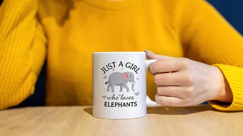 Vista 3 de DOTAIN Just A Girl Who Loves Elephants - Taza de cerámica de 11 onzas con diseño de elefante de dibujos animados, taza de té con leche, regalo