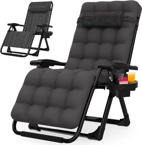 Vista 14 de Suteck Silla de gravedad cero, sillas reclinables de camping, sillón Negro clásico