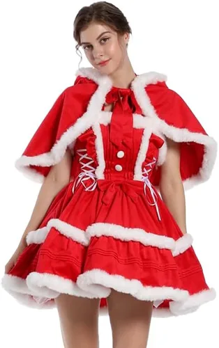 Vista 3 de Falda de vestido de Navidad y capa con capucha para mujer