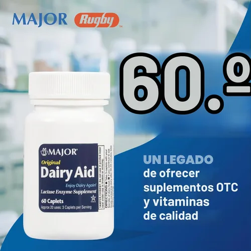 Vista 6 de MAJOR Original Dairy Aid - Suplemento de enzima lactasa - 60 cápsulas (paquete de 1)