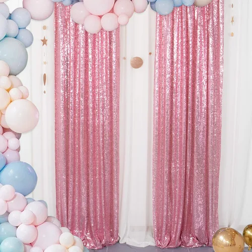 Vista 10 de ShiDianYi Cortina de fondo color rubor de 4 x 6 pies con lentejuelas para fotos, cortinas brillantes para telón de fondo, eventos y fiestas, telón