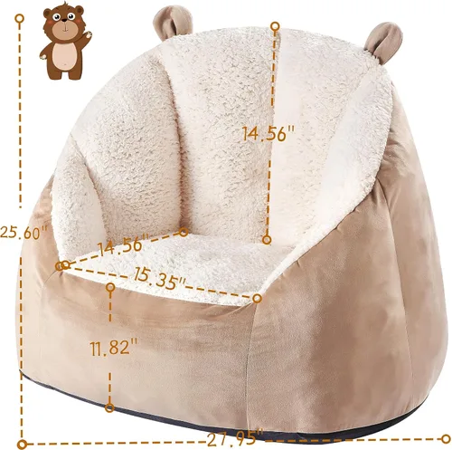 Vista 3 de MOMCAYWEX Cozee - Lindo puf suave para niños con orejas de oso esponjosas, silla mullida y perezosa para niñas y niños de hasta 10 años