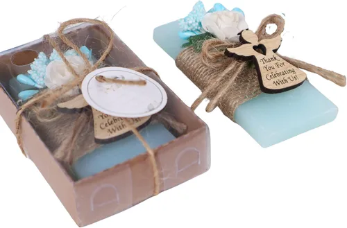 Vista 15 de Paquete de 10 decoraciones para baby shower de Happy Times Favors, regalos para baby shower, jabón mini vegano personalizado hecho a mano con aroma