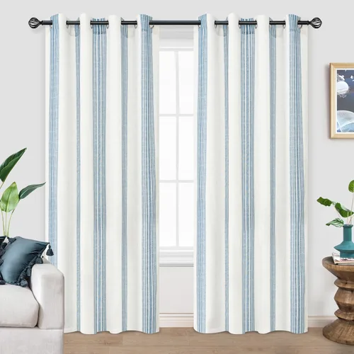 Vista 92 de DriftAway Cortinas de estilo granja con rayas verticales de lino mezclado texturizado con filtro de luz semitransparente para sala de estar