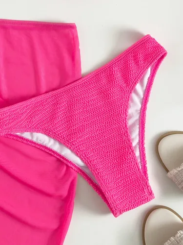 Vista 3 de MakeMeChic Traje de baño de 3 piezas para mujer con anillo halter y falda