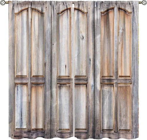 Vista 20 de Cortinas rústicas para dormitorio, puerta de granero antigua, tablero de madera, cortinas para sala de estar, madera rural dura, estilo rural