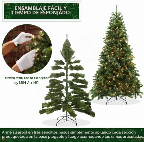 Vista 4 de Casafield - Árbol de Navidad artificial de verde pino realista con luces, de 9 pies y con soporte de metal resistente