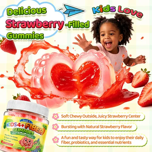 Vista 6 de duwhot Gomitas de fibra para niños 0.18 oz con probióticos, 60 masticables