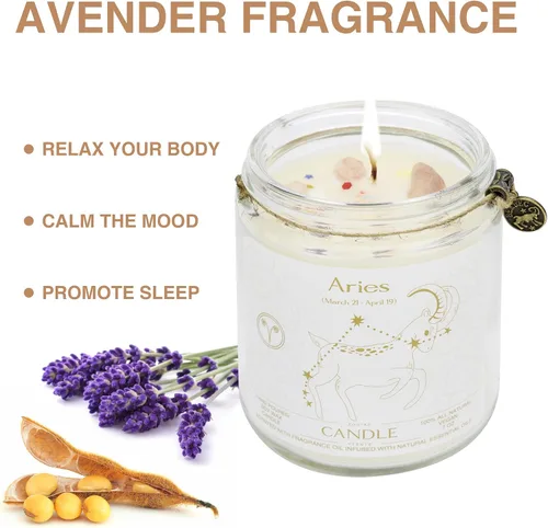 Vista 3 de Regalos de Aries para mujeres, Velas del signo zodiacal Aries, Velas de cristal regalo de astrología, Velas perfumadas regalos para mujeres Mamá