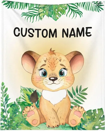 Vista 15 de Manta personalizada de animales bebés para niños y niñas, mantas personalizadas con nombre, manta ligera de franela suave para ropa de cama, sofá