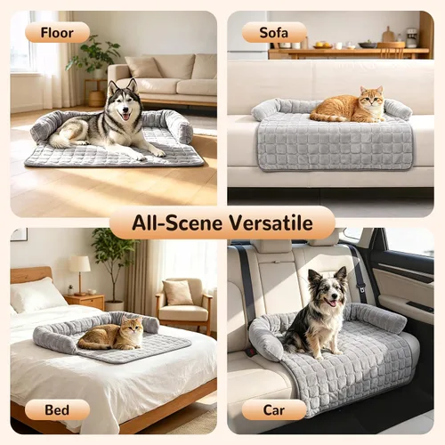 Vista 4 de YooxArmor Sofá cama de felpa para perro, lavable y extraíble para mascotas, con borde elevado y parte inferior antideslizante, protector de muebles