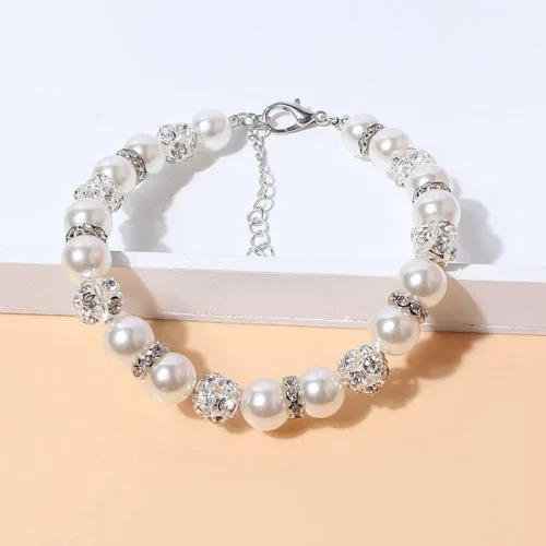 Vista 4 de Collar de diamantes de perlas para mascotas, collar ajustable para gatos y perros