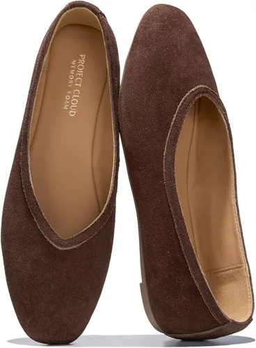 Vista 6 de Project Cloud 100% Cuero Genuino Ballet Flats para Mujer - Zapatos de Mujer Bronceado Gamuza