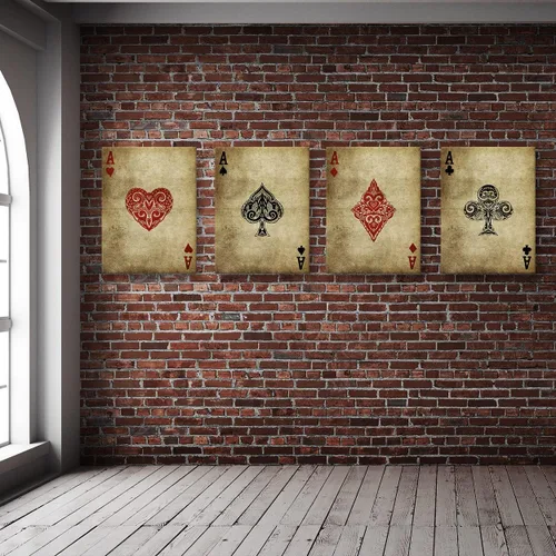 Vista 2 de Juego de 4 tarjetas Ace tamaño pequeño 4x 12 x 16 pulgadas / 0.75 pulgadas, arte en lienzo – Baraja de casino de sala de juegos de cartas vintage