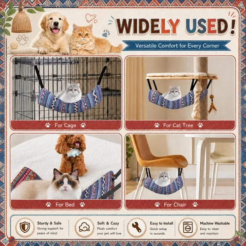 Vista 2 de Jetec. Juego de 2 hamacas colgantes reversibles para gatos, suaves y transpirables, con jaula para mascotas, correas ajustables y ganchos metálicos