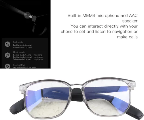 Vista 3 de Gafas Bluetooth inteligentes, IP67 gafas de audio inteligente, manos Bluetooth 5.3 gafas de sonido inteligente con micrófono, altavoz