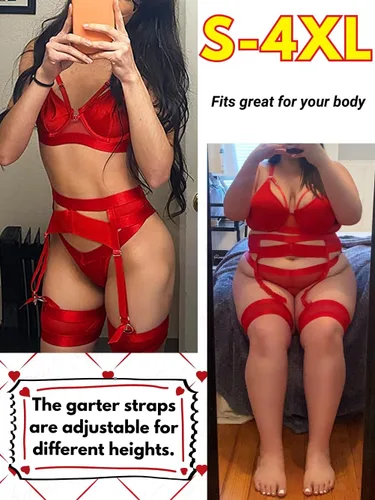 Vista 26 de Kaei&Shi - Lencería con liguero para mujer, conjunto de encaje traslúcido y sexy de 4 piezas combinadas