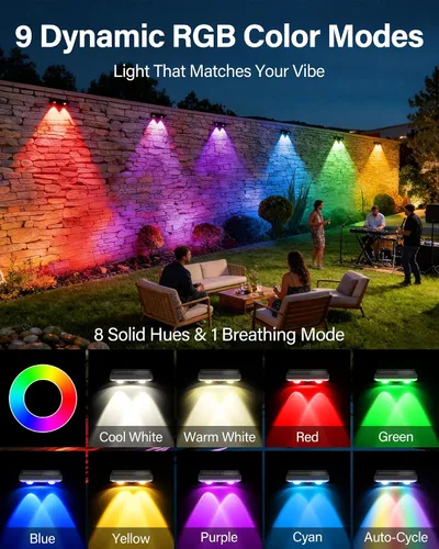 Vista 2 de Luces solares para valla al aire libre, paquete de 6 luces de valla Negro