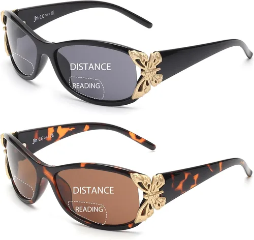 Vista 10 de JM Paquete de 2 lentes de sol de lectura bifocales para mujer, a la moda, para lectura al aire libre, protección UV400 Negro