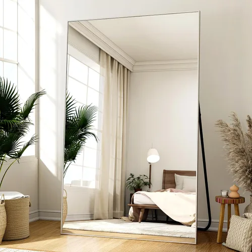 Vista 9 de Easly - Espejo de longitud completa de 34 x 76 pulgadas con soporte, espejo grande rectangular de pie para dormitorio, sala de estar o armario, Negro