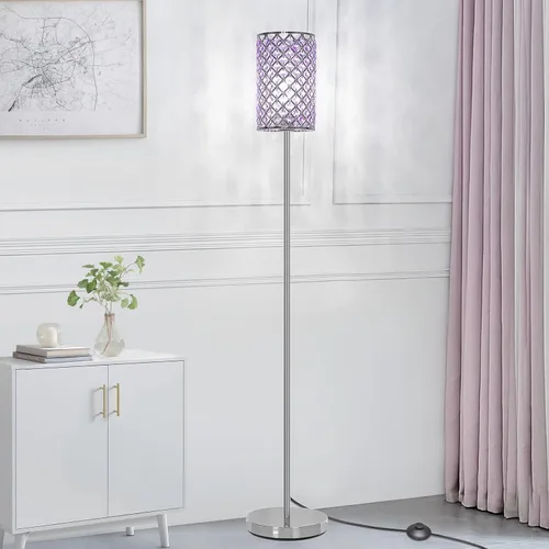 Vista 9 de Lámpara de pie dorada, lámpara de pie de cristal con pantalla decorativa, lámpara de pie con interruptor de pie de encendido/apagado y base E26